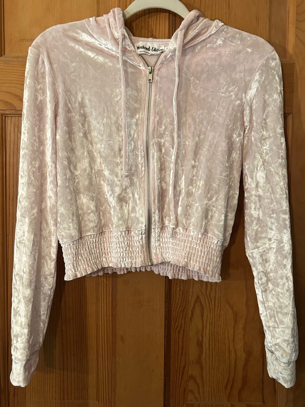 Velvet Zip Hoodie Bomber Jacket - Light Pink